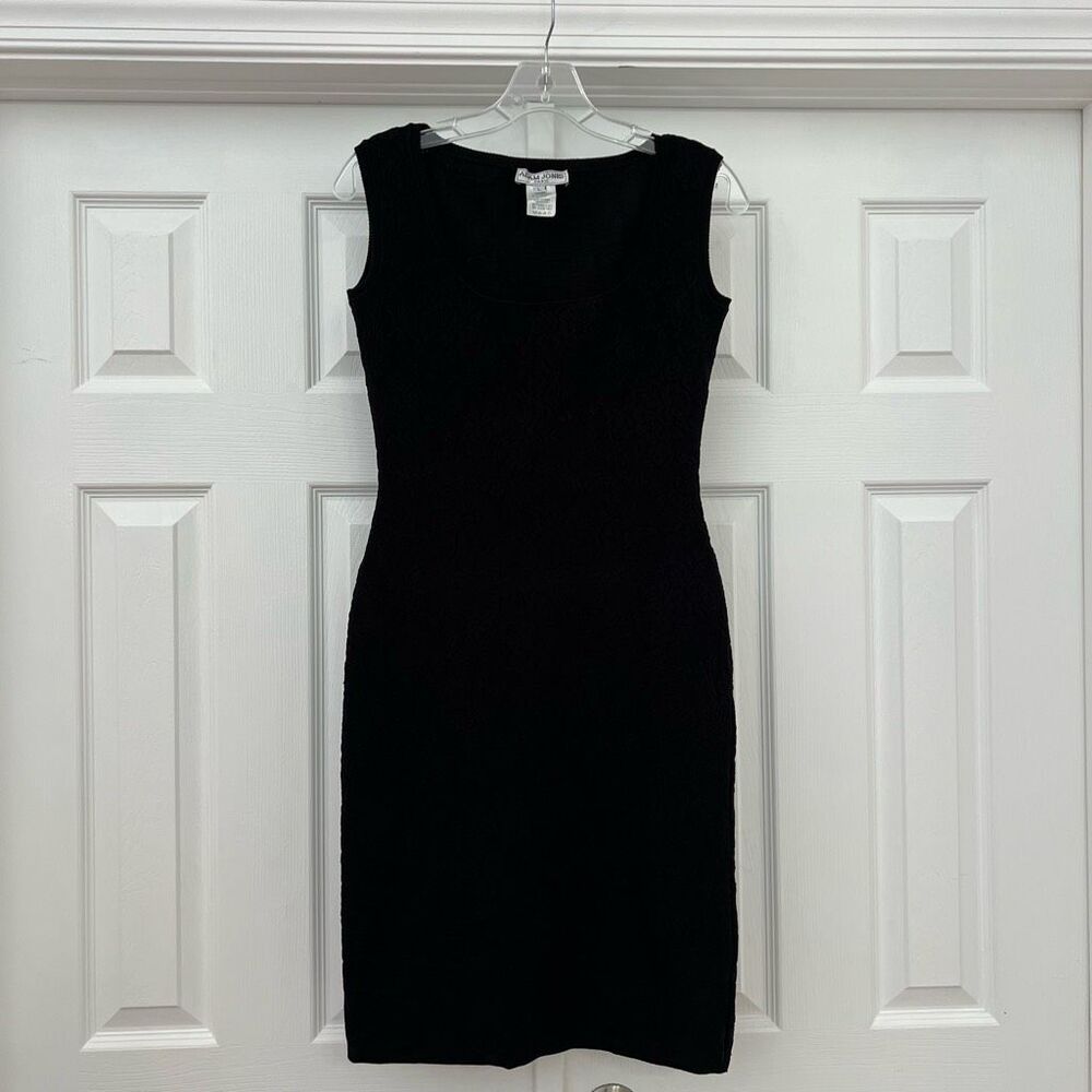 Vintage Adam Jones Paris Black Floral Lace Sheath Bodycon Dress Large